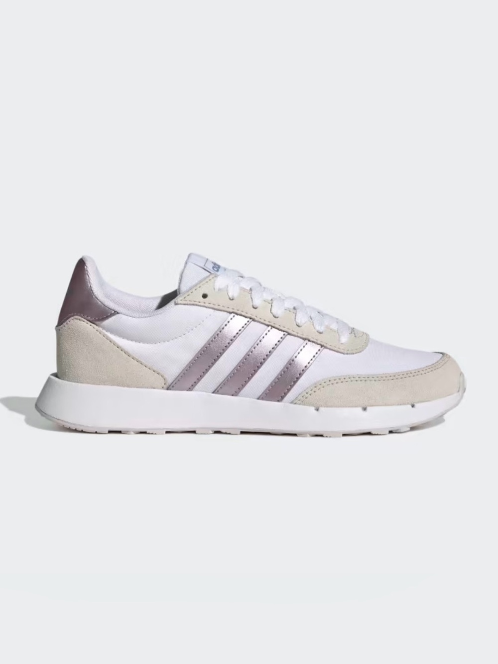 Adidas Women's White Sneakers with Metallic Pink Stripes